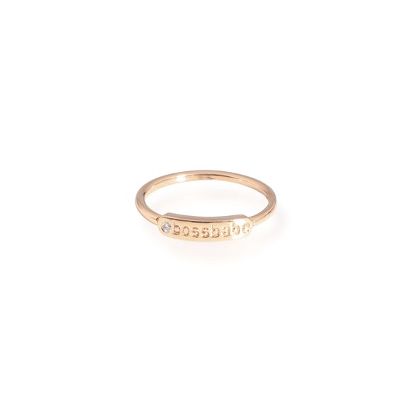 14K Rose Gold My Story "Bossbabe" ID Ring 0.01 Ct. - Picture 1 of 4